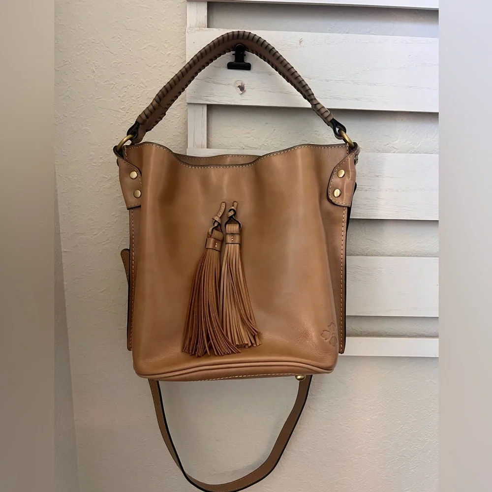 Patricia Nash Tan Leather Shoulder Bag with Tassels
